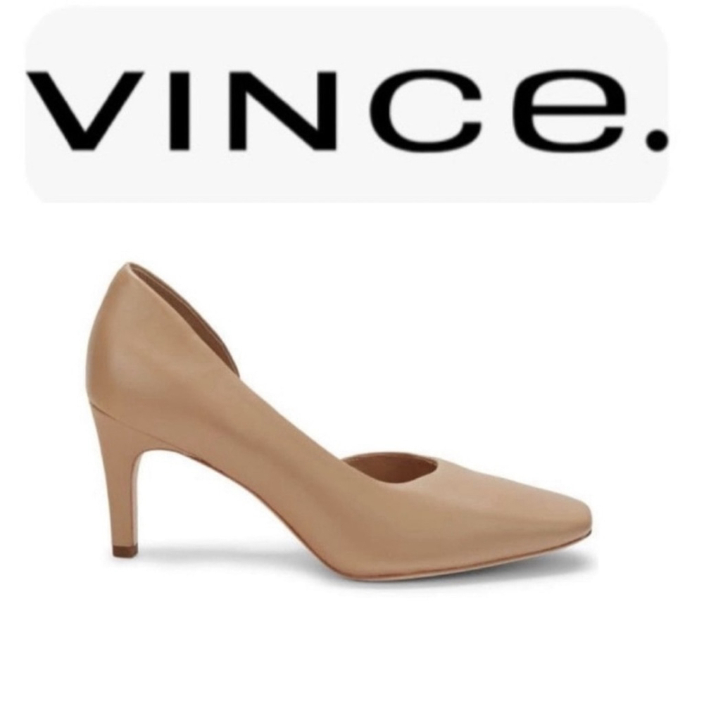 New Vince Tiana Square Toe Leather Pumps Heels in Cappuccino Neutral